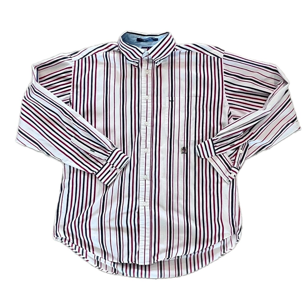 Tommy Hilfiger Vintage Red White Blue Striped Button Front Shirt 90's